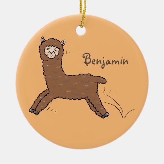 Cute happy brown alpaca cartoon keramisch ornament (Voorkant)