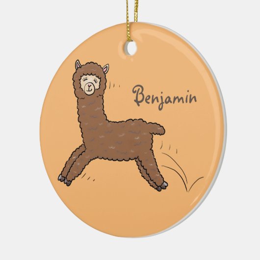 Cute happy brown alpaca cartoon keramisch ornament (Links)