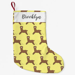 Cute happy brown alpaca cartoon kleine kerstsok
