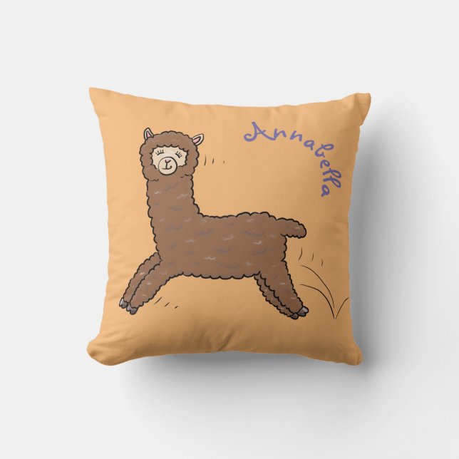 Cute happy brown alpaca cartoon kussen (Voorkant)