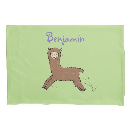 Cute happy brown alpaca cartoon kussensloop (Voorkant)