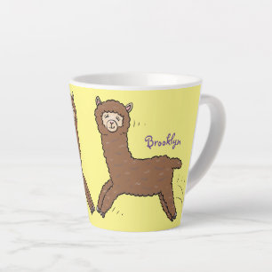 Cute happy brown alpaca cartoon latte mok