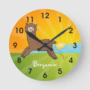 Cute happy brown alpaca cartoon ronde klok