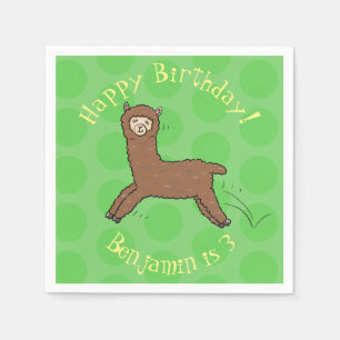 Cute happy brown alpaca cartoon servet