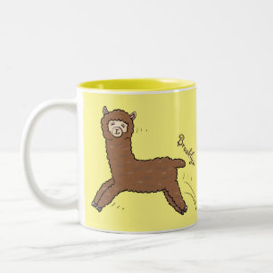 Cute happy brown alpaca cartoon tweekleurige koffiemok