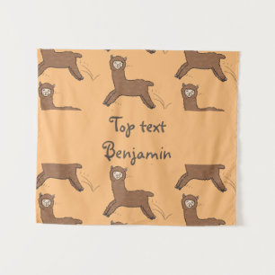 Cute happy brown alpaca cartoon wandkleed