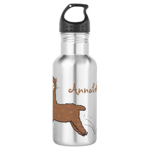 Cute happy brown alpaca cartoon waterfles