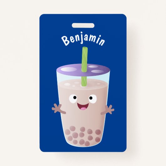 Cute happy bubble tea boba cartoon badge (Voorkant)