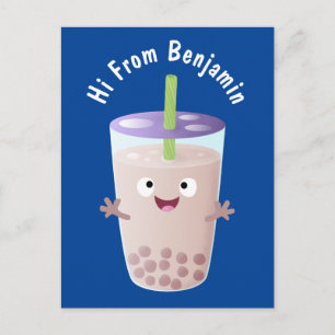 Cute happy bubble tea boba cartoon briefkaart