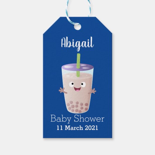 Cute happy bubble tea boba cartoon cadeaulabel (Voorkant)