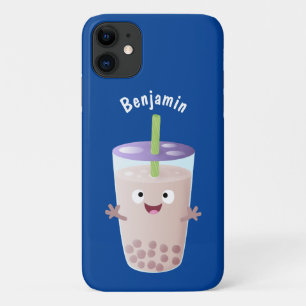 Cute happy bubble tea boba cartoon iPhone 11 hoesje
