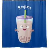 Cute happy bubble tea boba cartoon douchegordijn (Voorkant)