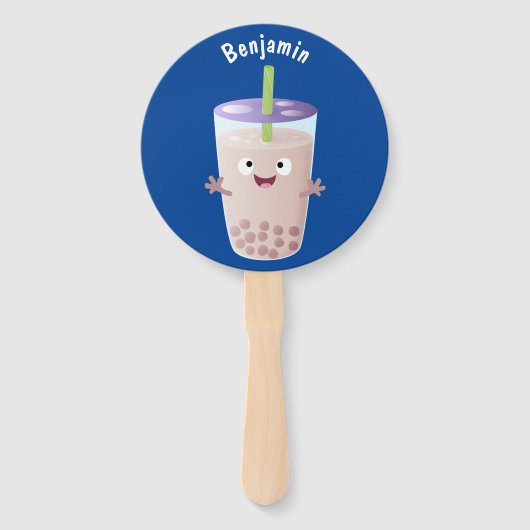 Cute happy bubble tea boba cartoon handwaaier (Achterkant)