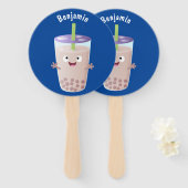 Cute happy bubble tea boba cartoon handwaaier (Voorkant en achterkant)