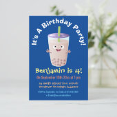 Cute happy bubble tea boba cartoon kaart (Staand voorkant)