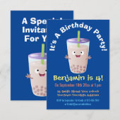 Cute happy bubble tea boba cartoon kaart (Voorkant / Achterkant)