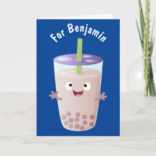 Cute happy bubble tea boba cartoon kaart