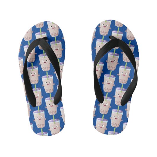 Cute happy bubble tea boba cartoon kinder teenslippers (Voetbed)