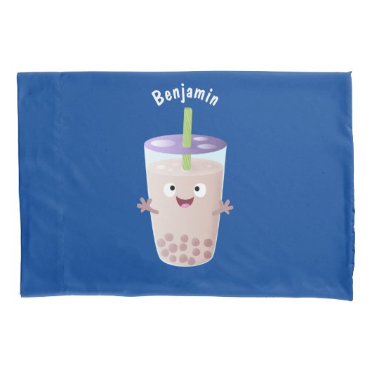 Cute happy bubble tea boba cartoon kussensloop (Voorkant)