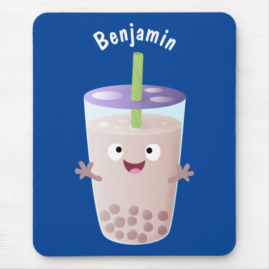 Cute happy bubble tea boba cartoon muismat (Voorkant)