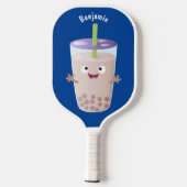 Cute happy bubble tea boba cartoon pickleball paddle (Achterkant)