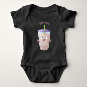 Cute happy bubble tea boba cartoon romper