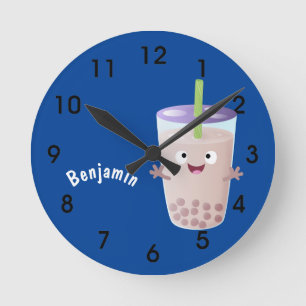 Cute happy bubble tea boba cartoon-ronde ronde klok