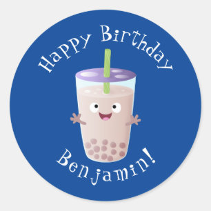 Cute happy bubble tea boba cartoon ronde sticker