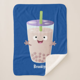 Cute happy bubble tea boba cartoon sherpa deken