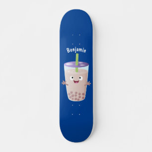 Cute happy bubble tea boba cartoon skateboard