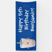 Cute happy bubble tea boba cartoon spandoek (Verticaal)