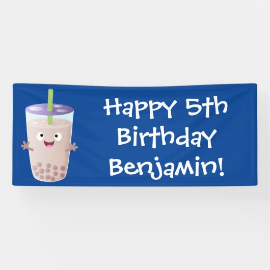 Cute happy bubble tea boba cartoon spandoek (Horizontaal)