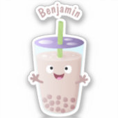 Cute happy bubble tea boba cartoon sticker (Voorkant)