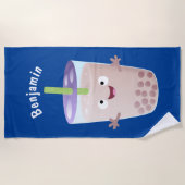 Cute happy bubble tea boba cartoon strandlaken (Voorkant)