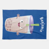 Cute happy bubble tea boba cartoon theedoek (Horizontaal)