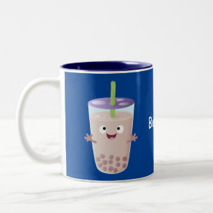 Cute happy bubble tea boba cartoon tweekleurige koffiemok
