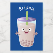 Cute happy bubble tea boba cartoon voedselcontainer etiket (Enkel label)