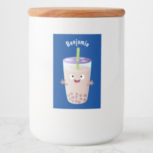 Cute happy bubble tea boba cartoon voedselcontainer etiket