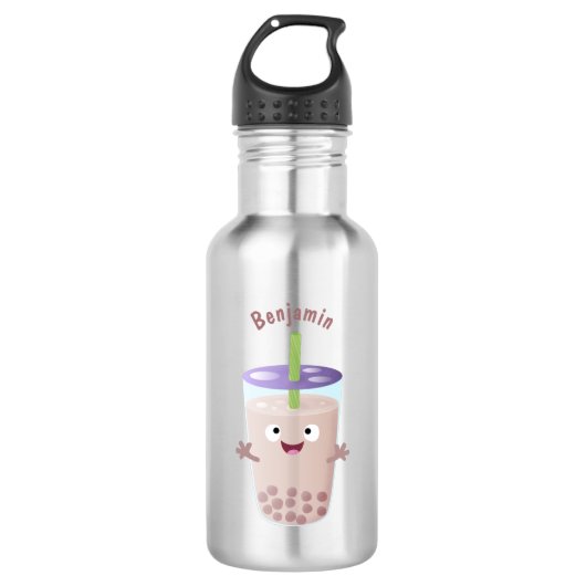 Cute happy bubble tea boba cartoon waterfles  (Voorkant)