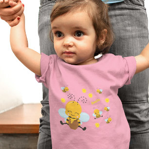 Cute Happy Bumble Bee met Flowers Roze Kinder Shirts