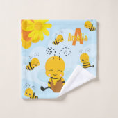 Cute Happy Bumble Bee with Flowers (Gant de toilette)