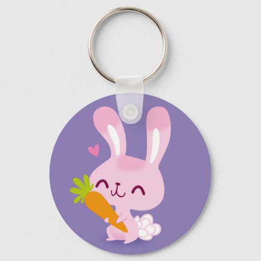 Cute Happy Bunny Rabbit die een wortel houdt Sleutelhanger (Voorkant)