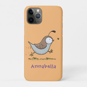 Cute happy californian quail cartoon afbeelding iPhone 11 pro hoesje