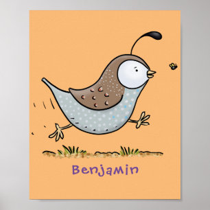 Cute happy californian quail cartoon afbeelding poster