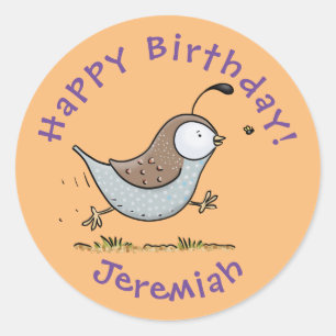 Cute happy californian quail cartoon afbeelding ronde sticker