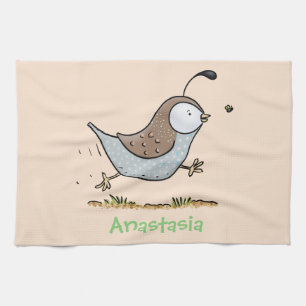 Cute happy californian quail cartoon afbeelding theedoek