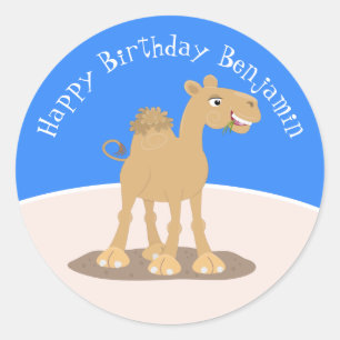 Cute happy camel cartoon illustratie ronde sticker