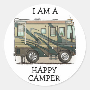 Cute Happy Camper Big RV Coach Motorhome Ronde Sticker