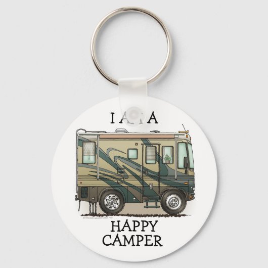 Cute Happy Camper Big RV Coach Motorhome Sleutelhanger (Voorkant)