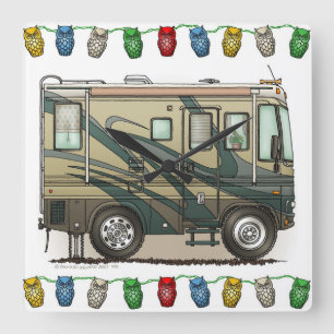 Cute Happy Camper Big RV Coach Motorhome Vierkante Klok